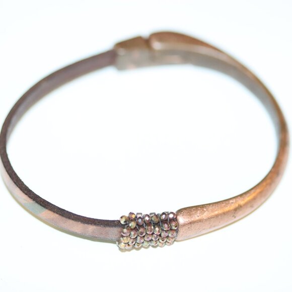 Like New Sundance Copper Leather Beaded Magnet Bracelet - Picture 1 of 6
